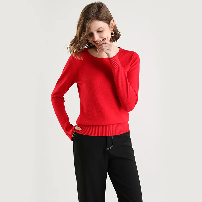 Ultra-fine merino wool ladies knitted O-neck breathable thin short-sleeved T-shirt solid color top 5