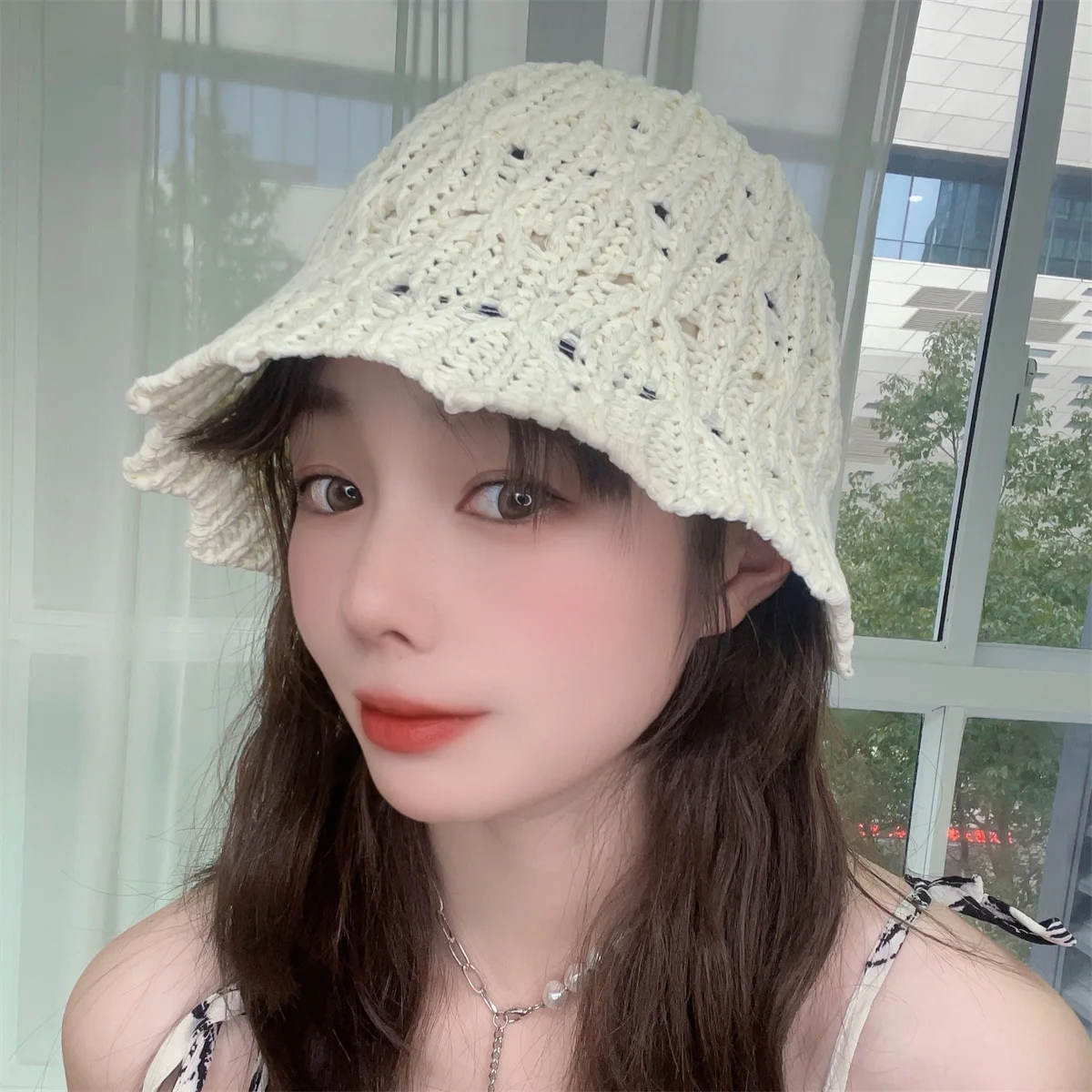 여성용 동문 버킷 햇, 작은 얼굴, 용수철 및 여름 레이스 대야 모자, 새로운 할로우 아웃 어부 모자