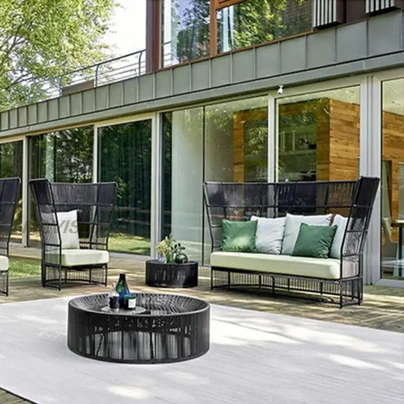 High-Back Rattan Sofa Set For Living Room Leisure Chairs With Coffee Table Outdoor Table And Chair Furniture Combination