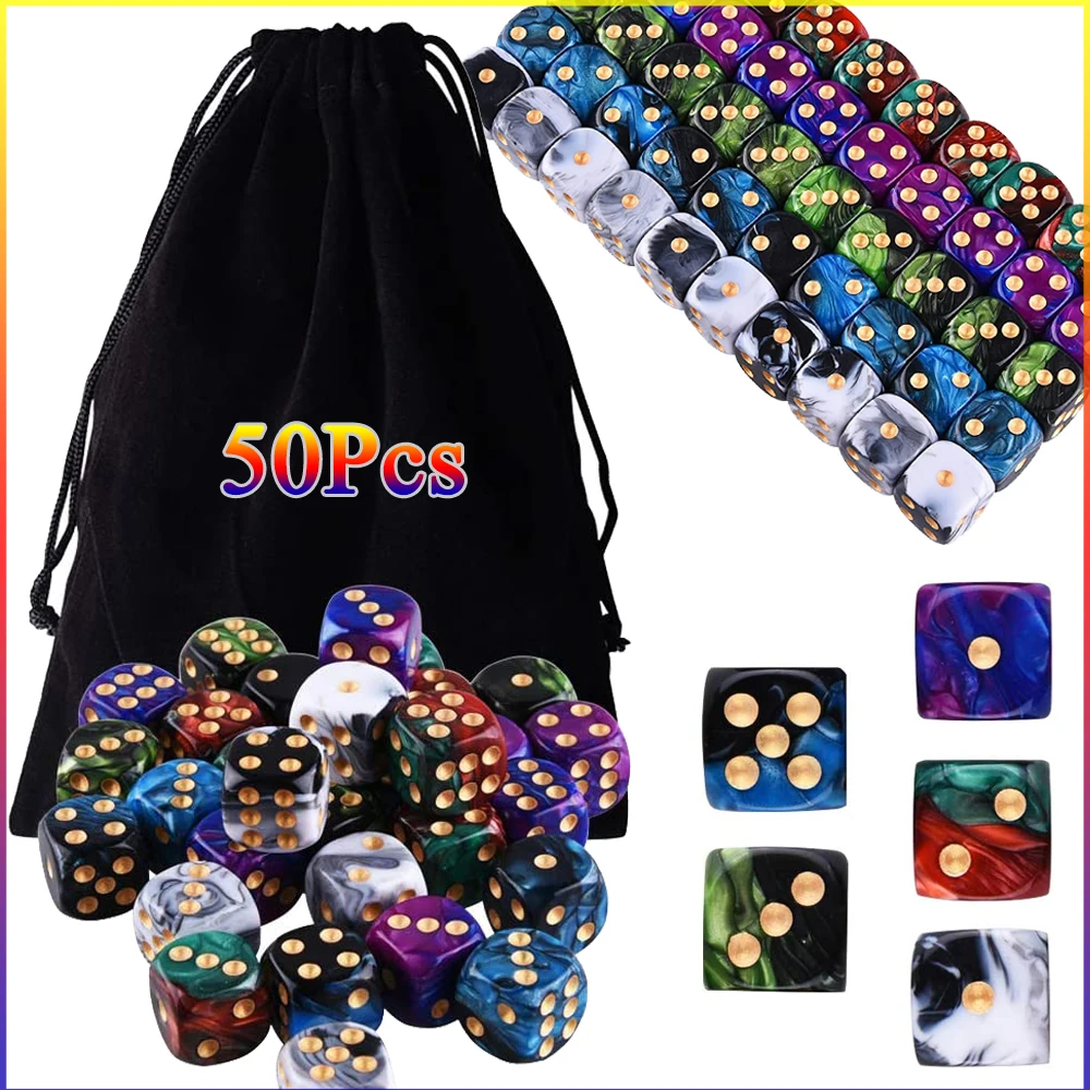 50/30/10Pcs 16mm 6 Sided Game Dice Set with Gold Pips Round Corner D6 Square Dice for Playing Board Teaching Math Game 5 pieces a4 double sided food vegetable restaurant labels card holders sign display frame with clips message board