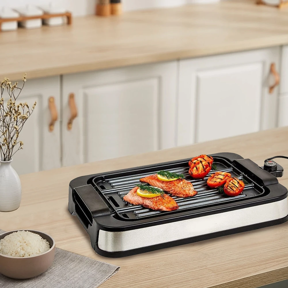 Smokeless Grill, Countertop Electric Griddle, Portable BBQ Grill with Temperature Control LED Display, Dishwasher-Safe 4