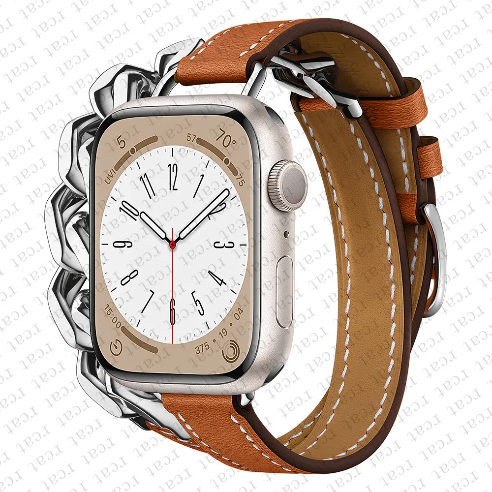 Фото Ремешок кожаный для Apple watch band 44 мм 49 мм 45 мм 42/41/40/38 мм №4