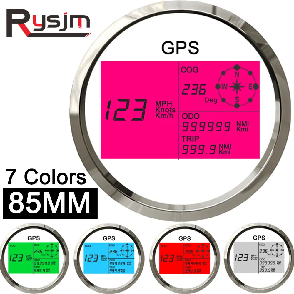 7 Colors Universal 85mm Lcd Digital Gps Speedometer Overspeed Buzzer