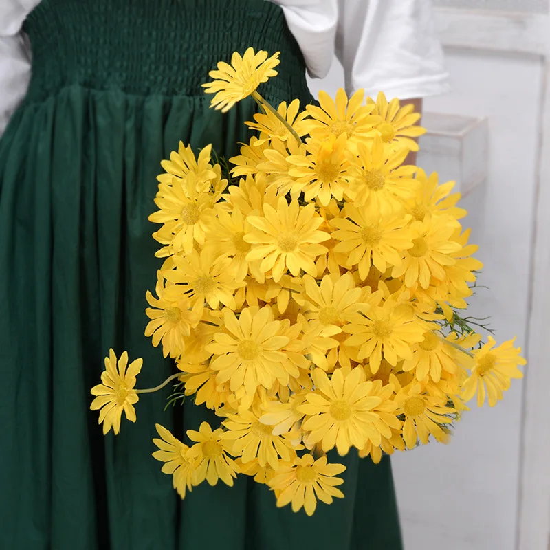 

52 cm yellow daisy artificial flowers decorative 5 flower head silk white chamomile home desktop decorative vase fake flowers