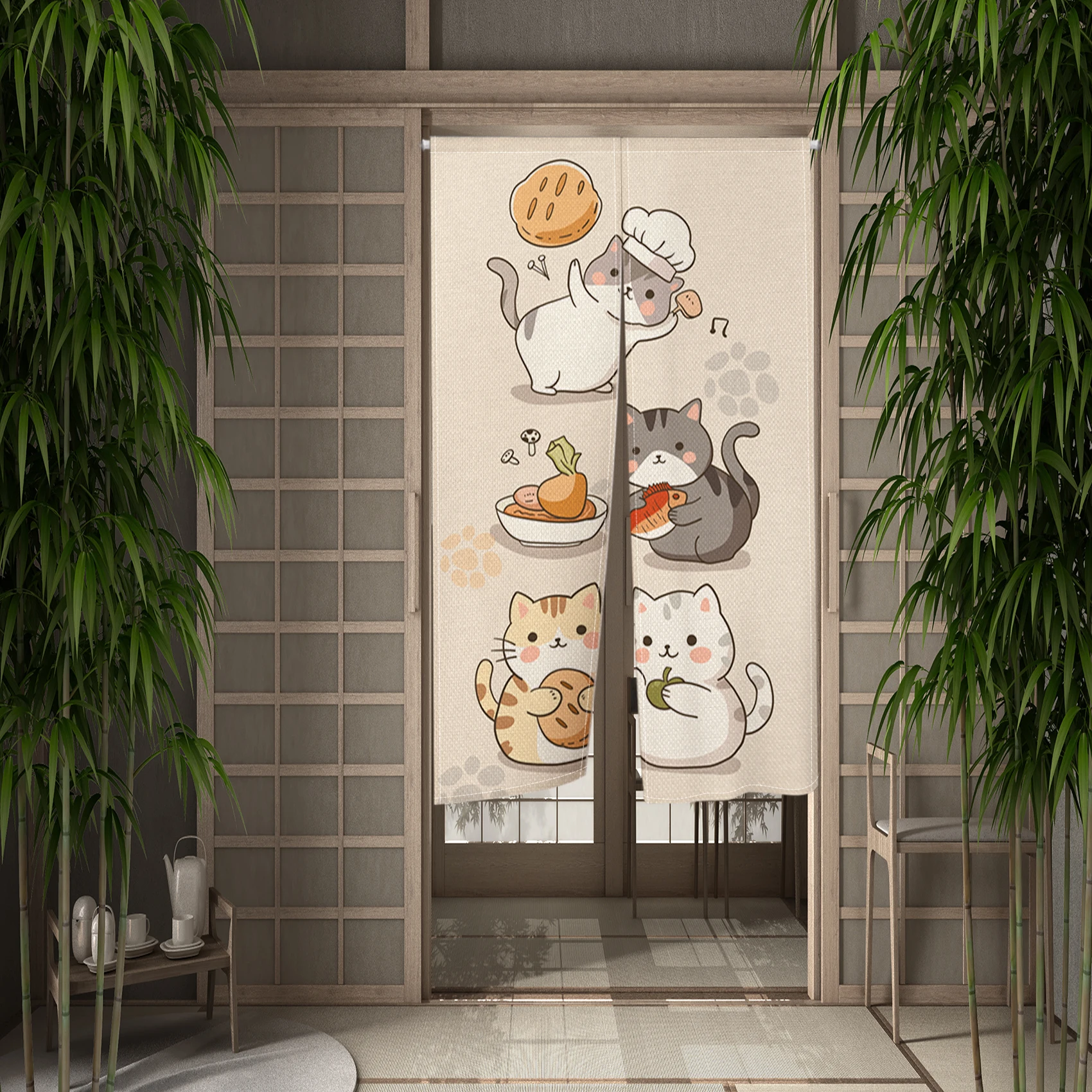 Cartoon Cute Cat Japanese Door Curtain Noren Welcome Home Dining Room Kitchen Partition Short Door Curtain Home Opaque Hanging 5