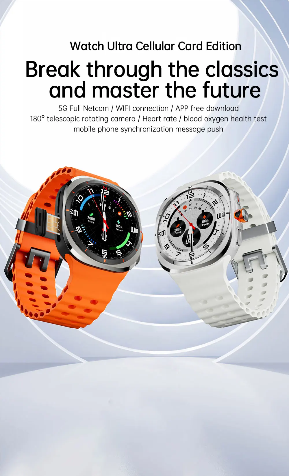 Caliente U8 Ultra AMOLED Android reloj inteligente 1480mAh batería grande hombres mujeres 4G 5G tarjeta SIM WiFi GPS NFC cámara deporte relojes inteligentes