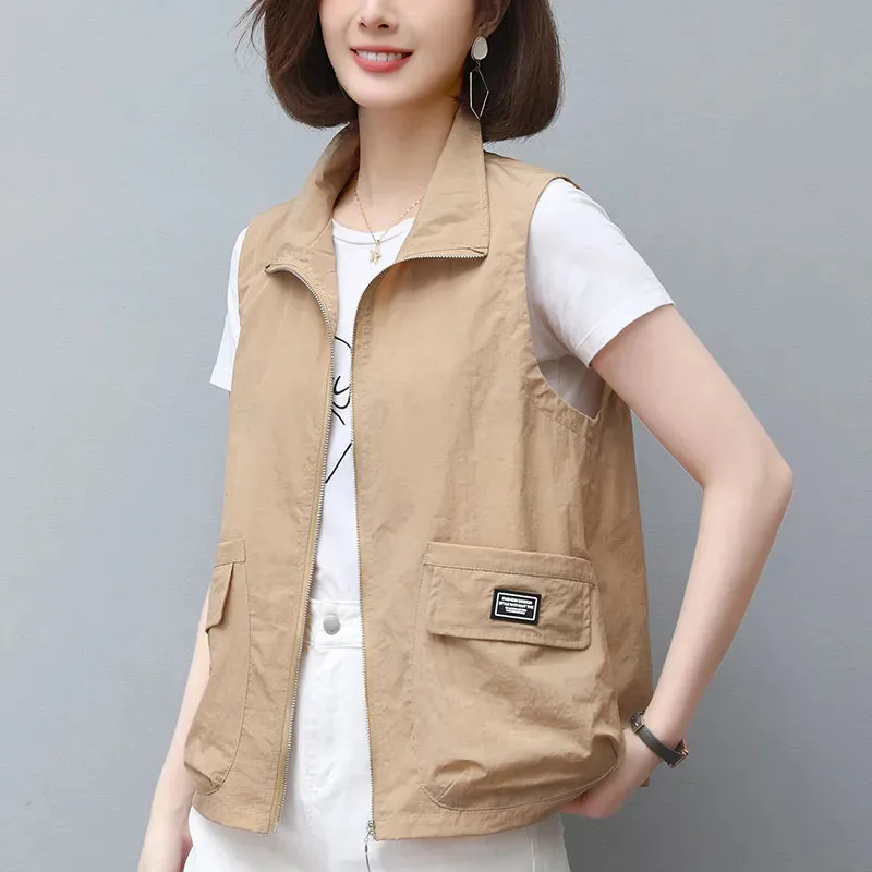 

Short Thin Vest Women's Sleeveless Coat Spring Summer Waistcoat 2023 New Casual Loose Sunscreen Outwear Pocket Vests Top Female