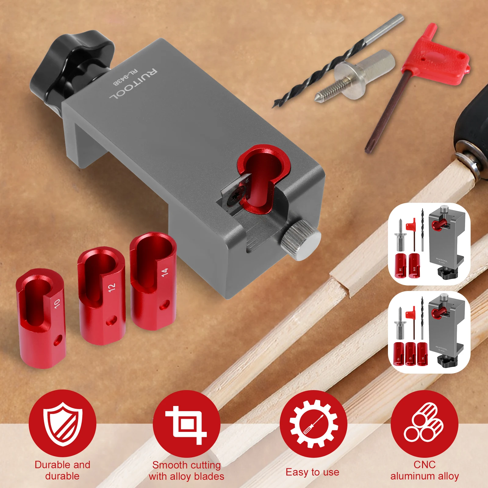 

Dowel Maker Jig Kit Metric Imperial Dowel Maker Cutter Aluminum Alloy Dowel Round Rod Sticks Maker Jig Durable Electric Drill