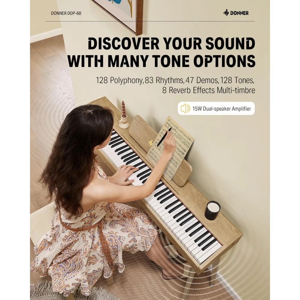 DDP-60 88 Key Digital Piano: Full Size Keyboard， Includes Three Pedal, Electric Piano Keyboard for Beginners