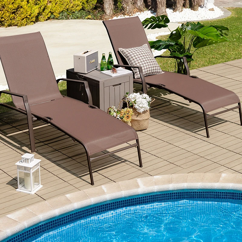 

2 Pieces Patio Folding Chaise Lounge Chair Set with Adjustable Back Beach Chairs Outdoor Furniture