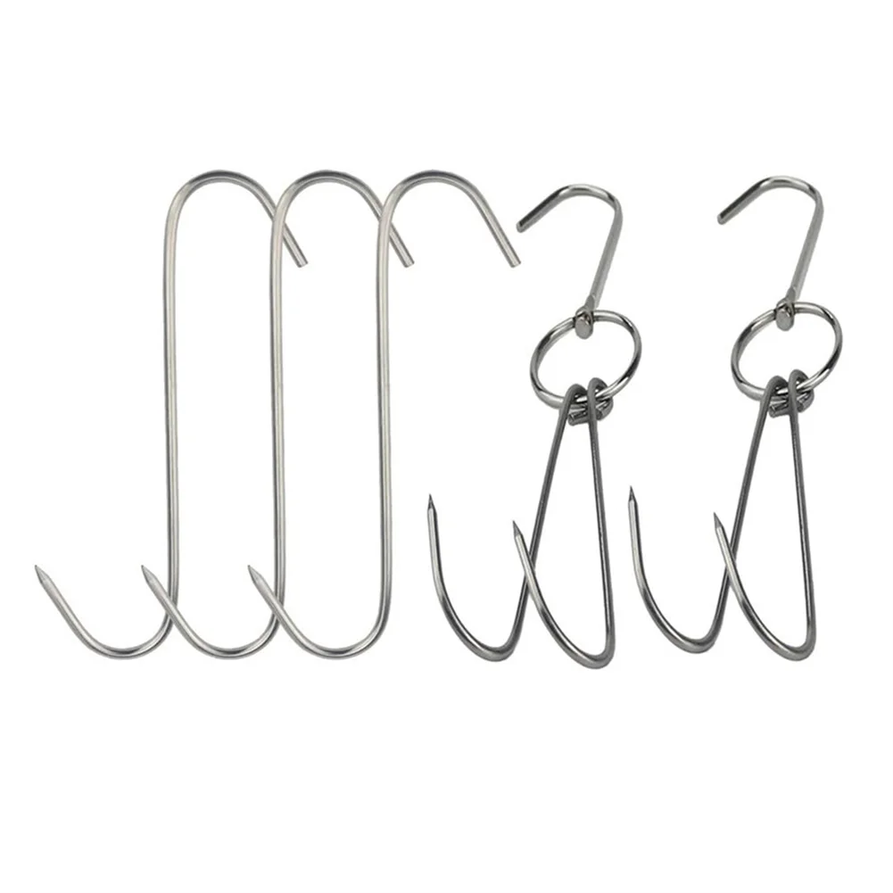 Meat Hooks 4pc 7inch Stainless Steel Hanger Hanging BBQ Grilling Smoker Butcher 