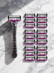 Premium Men's Safety Razor Blades - 6 - Layer German Stainless Steel Shaving Cartridges, Available in 3/6/12 Pack (1 holder 18 blades)