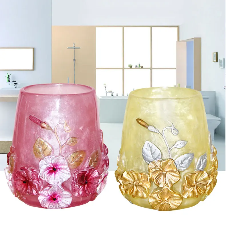 Badezimmer Becher Aus Kunstharz Mit Blumen Relief Design_voghion.com