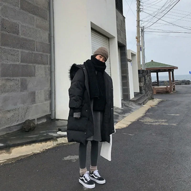 Womens Maternity Thicken Puffer Down Long Snow Coat Winter Down Puffer Coat Warm Windproof Solid Jacket with Fur Trimmed Hood