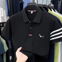 Polo de luxe pour homme à manches courtes de haute qualité, broderie chiot sur le col, rayures sur les poignets, t-shirt décontracté et professionnel pour homme 5