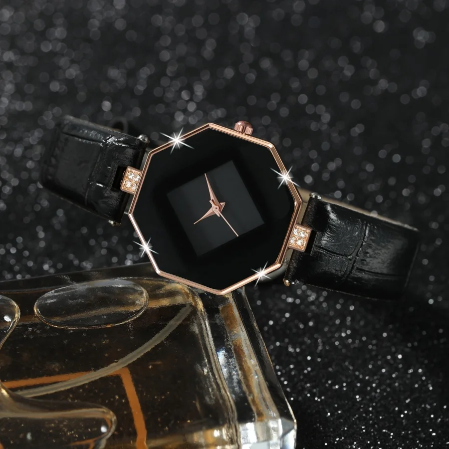 1pc-New Korean Luxury Women's Watch with Angular Diamond Mirror Fashion Watch