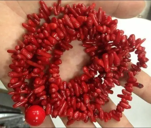 

Free Shipping natural 4x10mm Red Branch Coral Necklace 36 inch