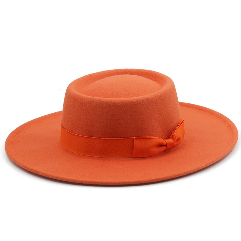 9,5 cm breiter Krempe, flacher Hut, Boater-Hut, Damen-Pokr-Pie-Hut, Filz-Fedora-Hüte mit Schleife, Kirche, Hochzeitskappe – Detail 31
