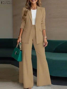 ZANZEA 2026 Spring Autumn Women Outfits Office 2 Piece Sets Elegant Long Sleeve Blazer Pant Sets Fashion Solid OL Work Tracksuit 1