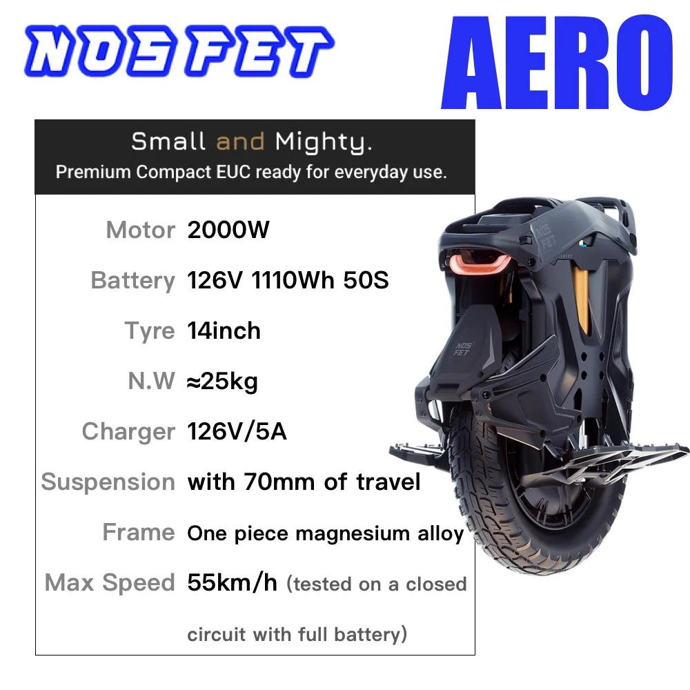 2025 NOSFET AERO 126V 1110Wh 50S Battery 2000W Motor 14inch Tyre
