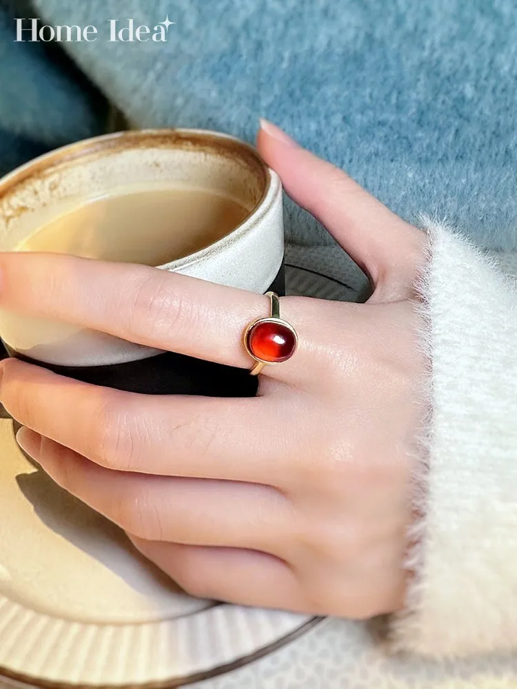 

Женские серебряные кольца с гранатом 18 К, Женские винтажные банкетные Позолоченные Открытые Регулируемые кольца, милые ювелирные изделия