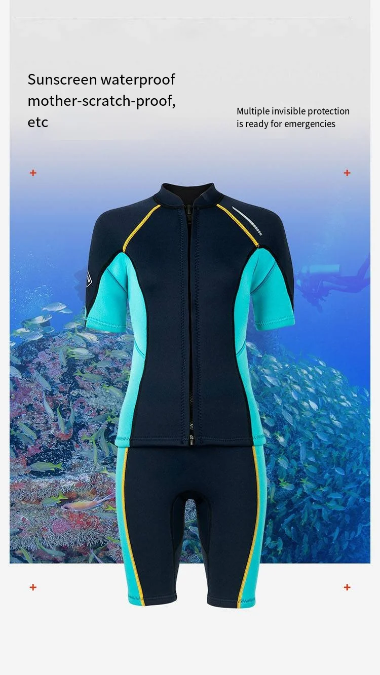 Neuer 1,5-mm-Kurzarm-Neoprenanzug für Männer und Frauen, geteiltes Tauchen, Surfen, Schnorcheln, Hosen, Oberteil, warm halten, Neopren-Freitauch-Badeanzug – Detail 6