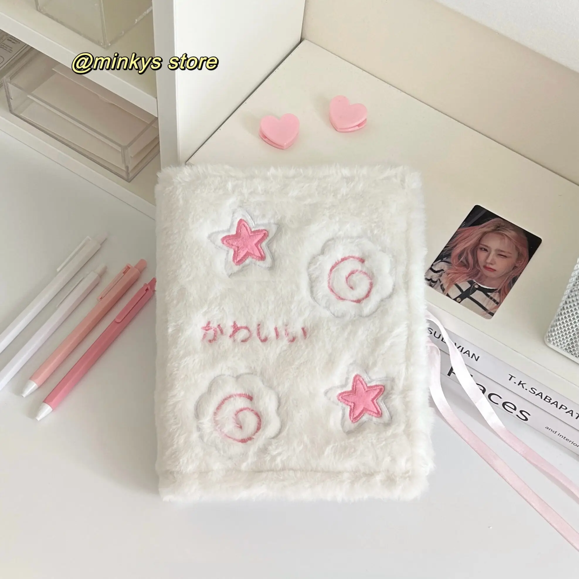 MINKYS Kawaii Fluffy Strap Ties A6 Kpop Photocard Binder Star Collect Book Idol Plush Photo Card Holder Photocards Album 4