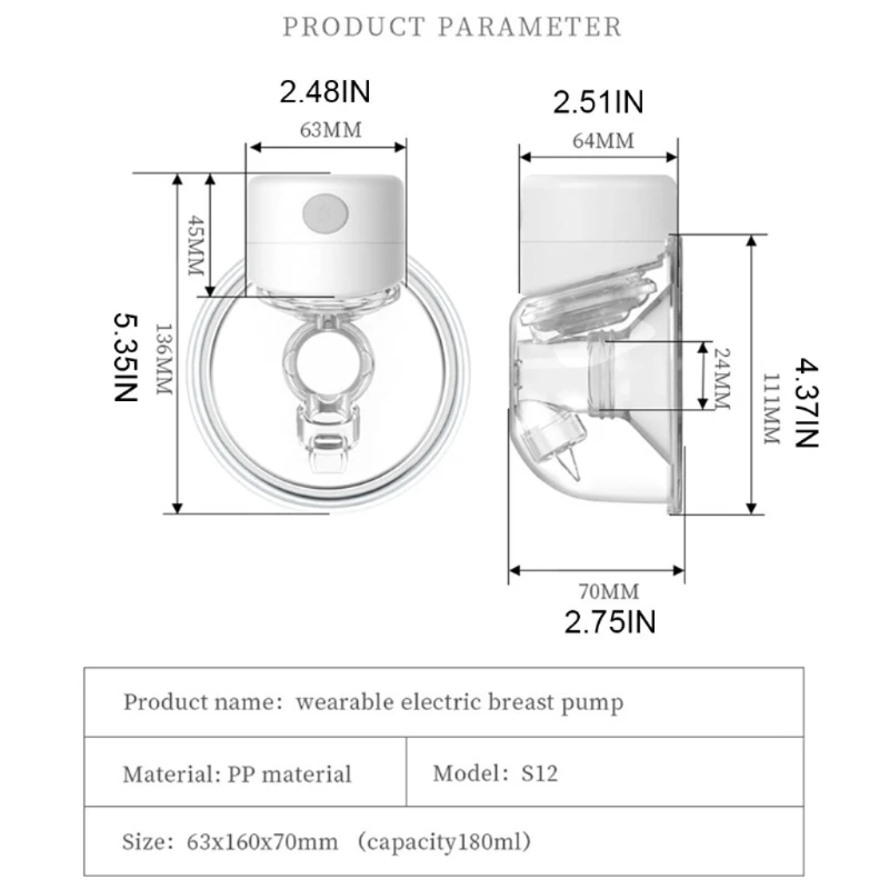 Wearable Breast Pump Portable Hand Free Electric Breast Pump for Breastfeeding with Silicone Flanges 180ml Milk Bottle