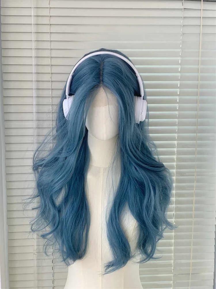 Blue Synthetic Curly Wigs for Women Daily Use