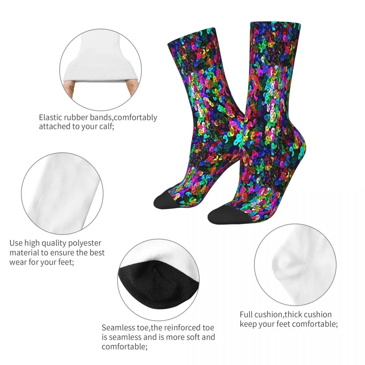 Big Colorful Sequins Glitter Socks Male Mens Women Summer Stockings Printed