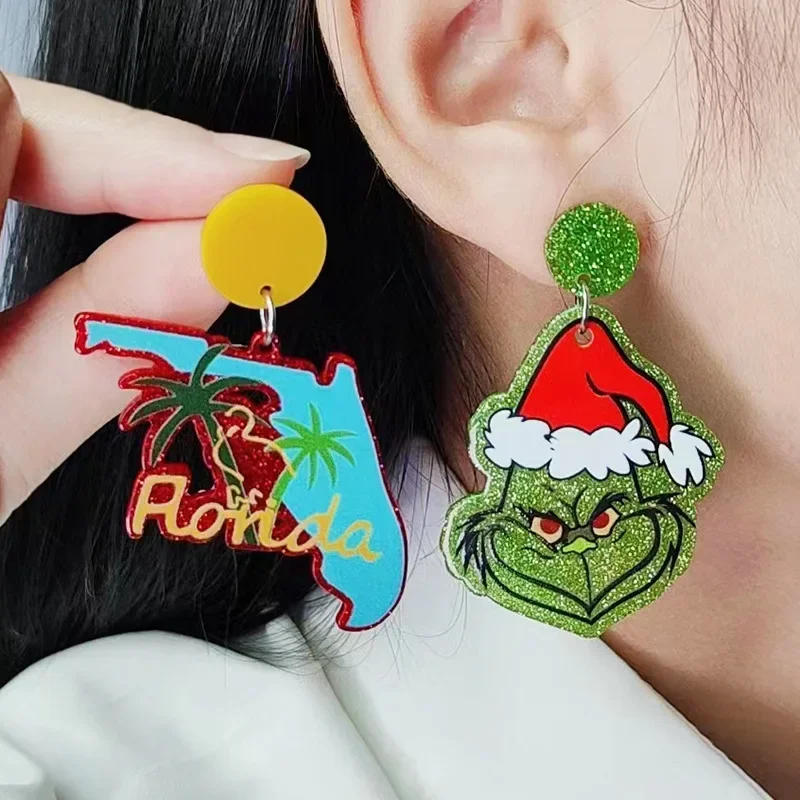 2024 Christmas Earrings Classic Cartoon Series Metal Acrylic Drop Earring for Woman Girl New Year Christmas Party Gift 5