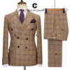 Cenne Des Graoom 2023 New Brown Plaid Suits for Men Double Breasted 2 Pcs Set Blazer Jacket Pants Wedding Party Meeting Office 1