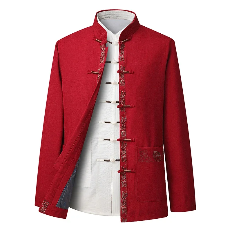 Tang Suit (top + Pants) Spring and Autumn Elderly People Door Flaperon Embroidery Father Men's Hanfu Chinese Style Suit 2