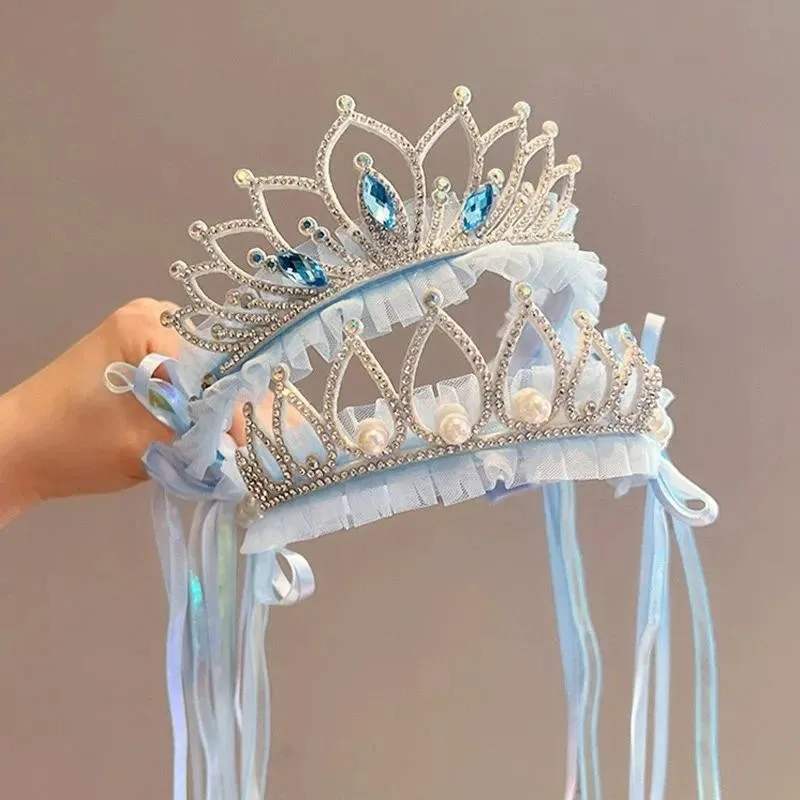 슈퍼 요정 얼음과 눈 헤어 밴드 어린 소녀 달콤한 공주 리본 머리 장식  소녀 메쉬 크라운 머리띠 머리 장식