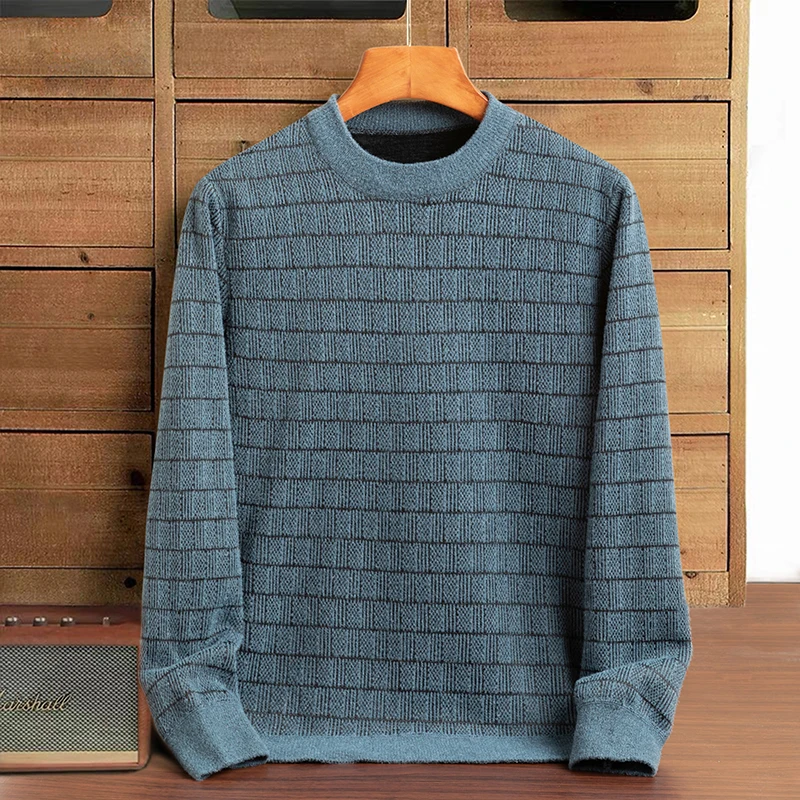 

Men Striped Sweaters Thick Fleece Soft Warm Pullover Blue Green Dark Gray Camel O-Neck Kntited Tops Daily Comfy Knitwear 00TD