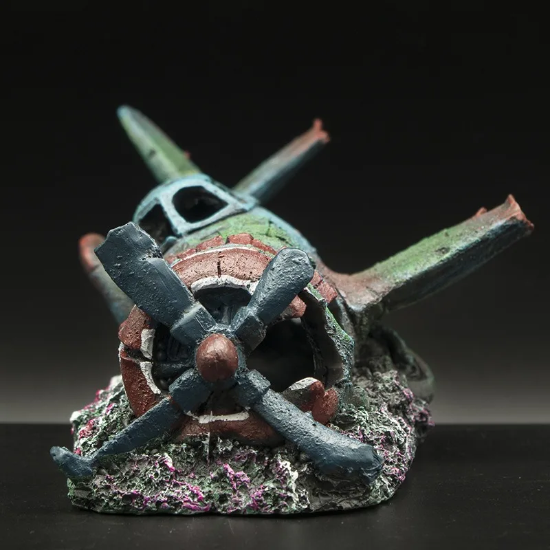 Resin Artificial Plane Wreckage Ornament for Aquarium Fish Tank Decoration
