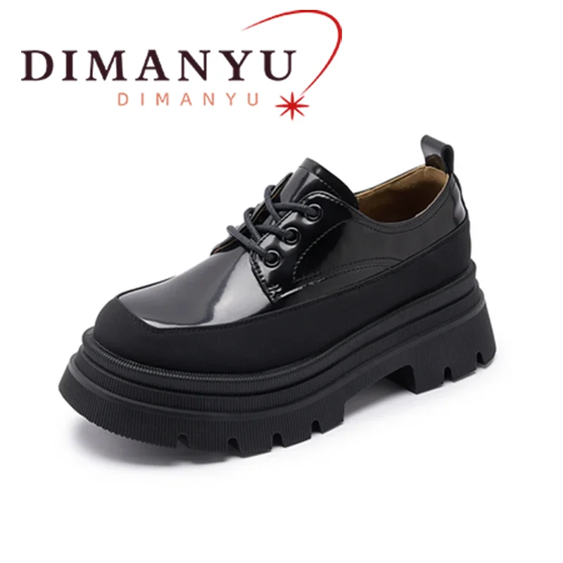 

DIMANYU Female Shoes Anti slip 2024 New Thick Sole Elevated Women's Shoes Genuine Leather Lace up Women's Loafers