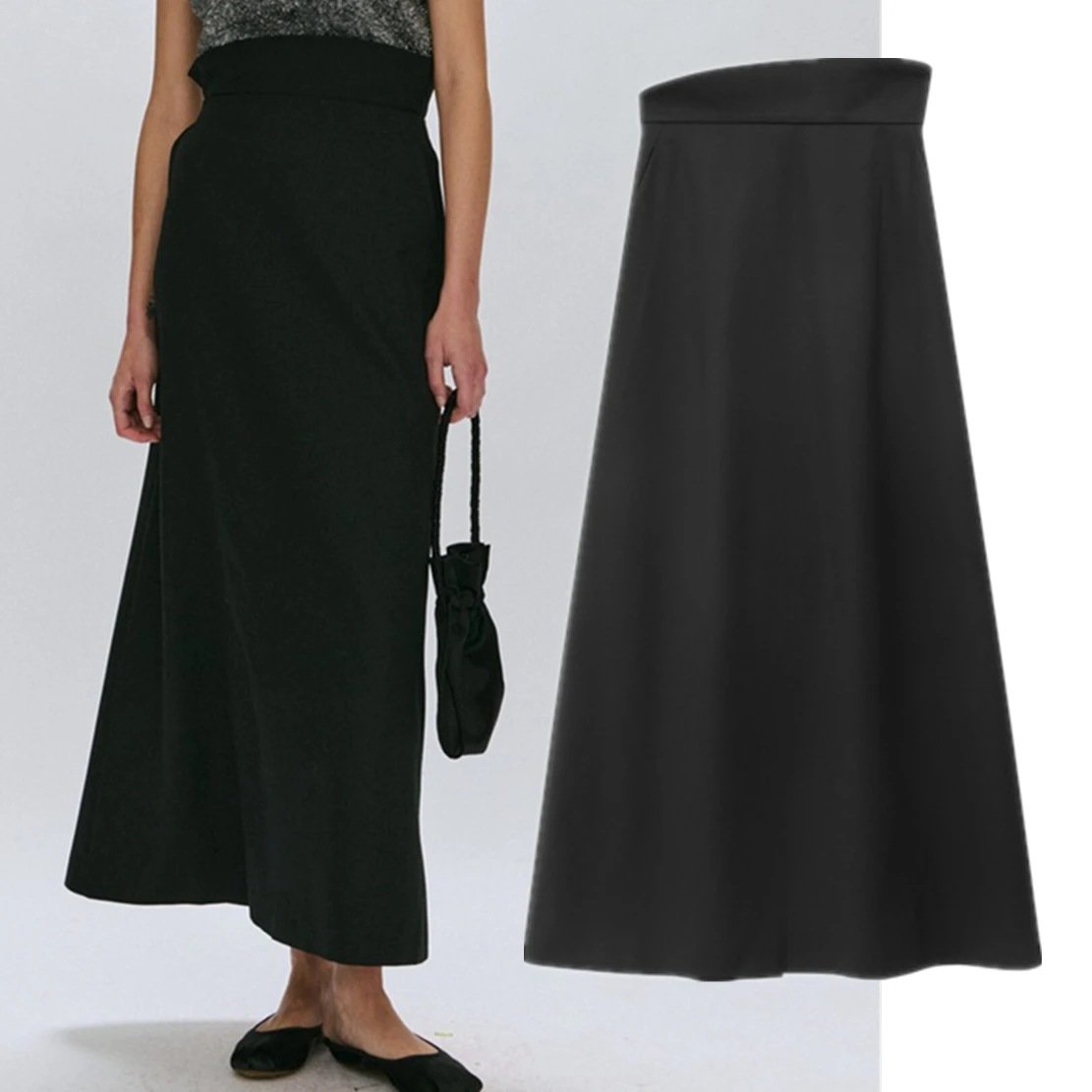 

Maxdutti Minimalist Design Irregular High Waisted Skirt Women Fashion Casual Black A-line Straight Midi Skirts Womens For 2024