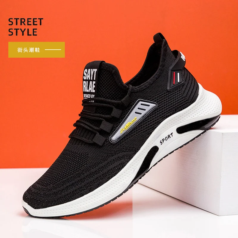 Hot selling men's sports shoes 2023 new fly woven mesh casual shoes soft sole summer running shoes trend men's shoes