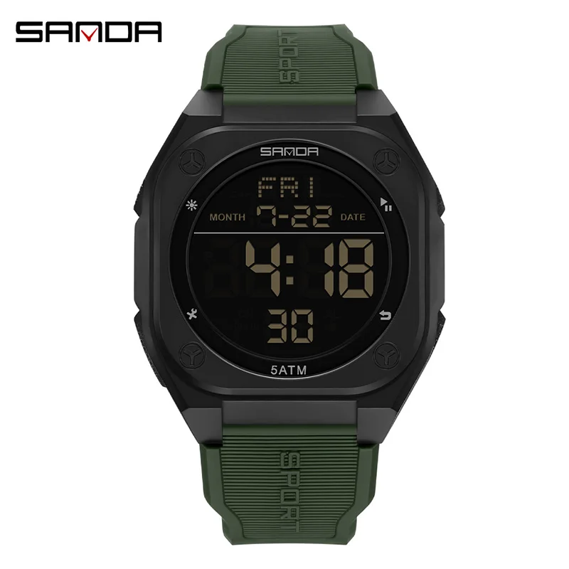SANDA Digital Multifunction Waterproof Luminous Silicone Wristwatch