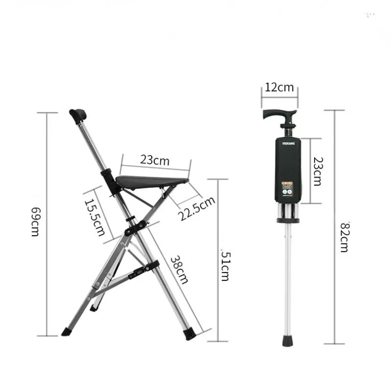 

One Key Foldable Crutch Chair Multi-Functional Non-Slip Walking Stick with Seat Ideal for Elderly Hiking & Mobility