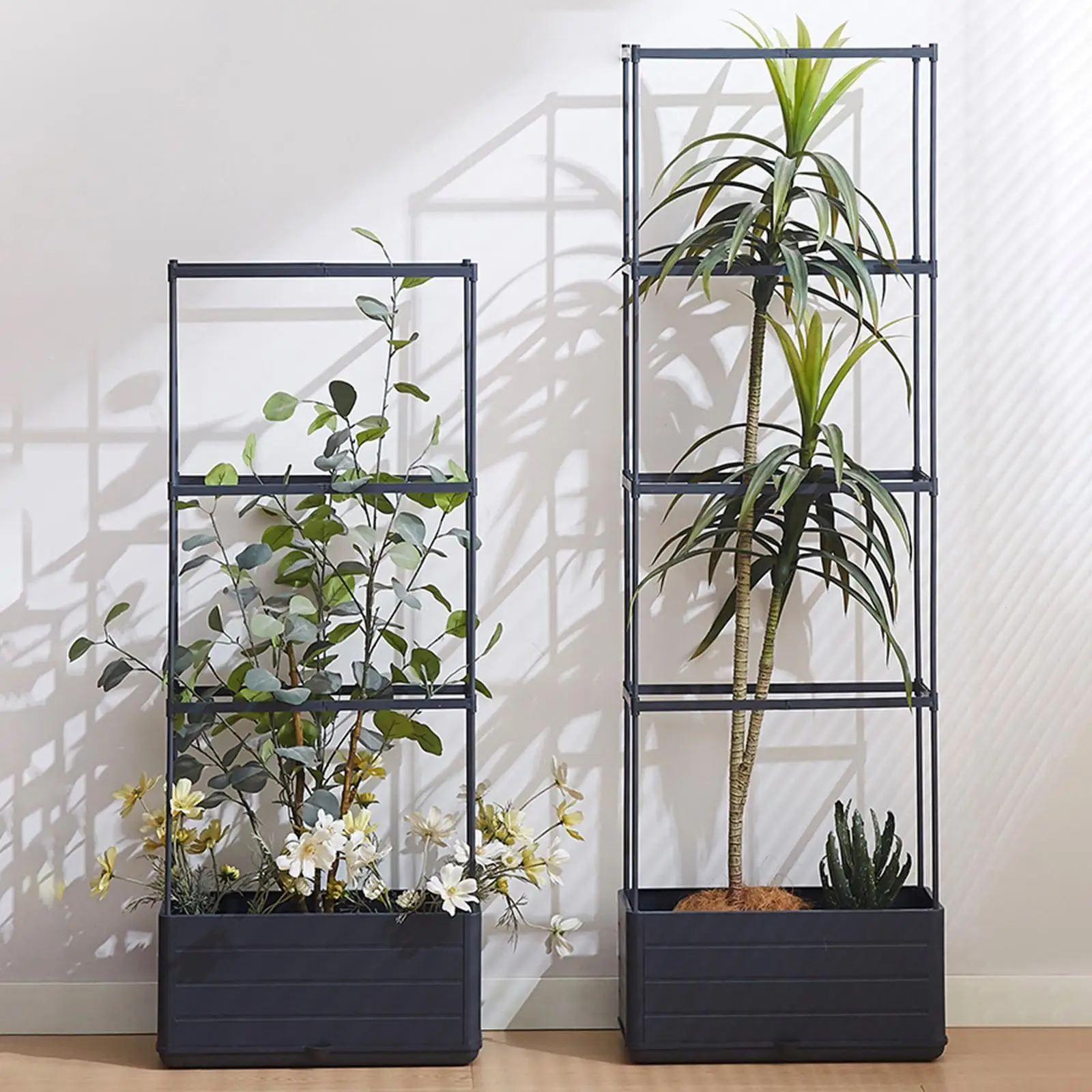 Vertical Gardening Raised Planter Box with Climbing Trellis Self Watering Pot for Balcony Patio Garden Plants