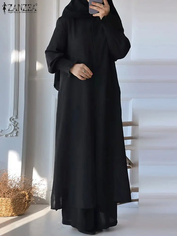 

2024 ZANZEA Muslim Abaya Suits IsIamic Hijab Tracksuits Women Fashion Long Sleeve Blouse Wide Leg Pants Sets Turkey Dubai Outfit