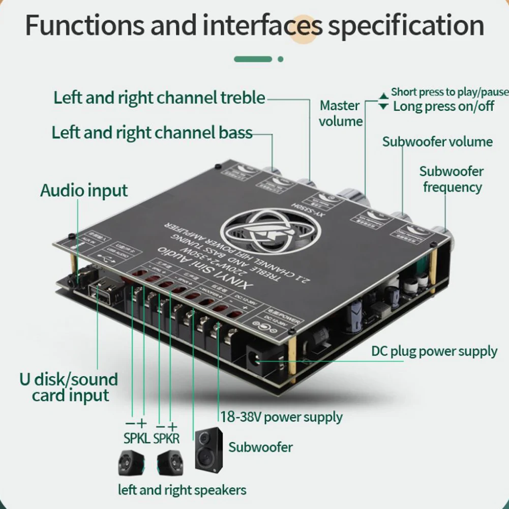 XY-S350H 앱 컨트롤 2.1 듀얼 채널 무선 오디오 보드, 220W x 2 + 350W 앰프