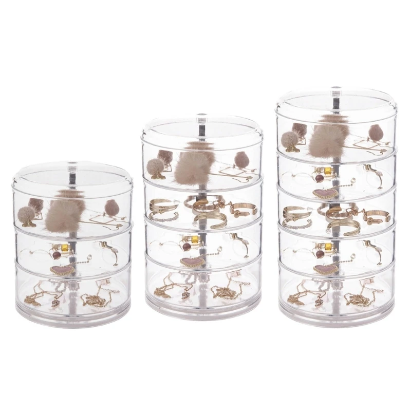 

3/4/5Tier Multilayer Transparent Rotating Jewelry Box Dustproof Protections Jewelry Holder Stackable Container 264E
