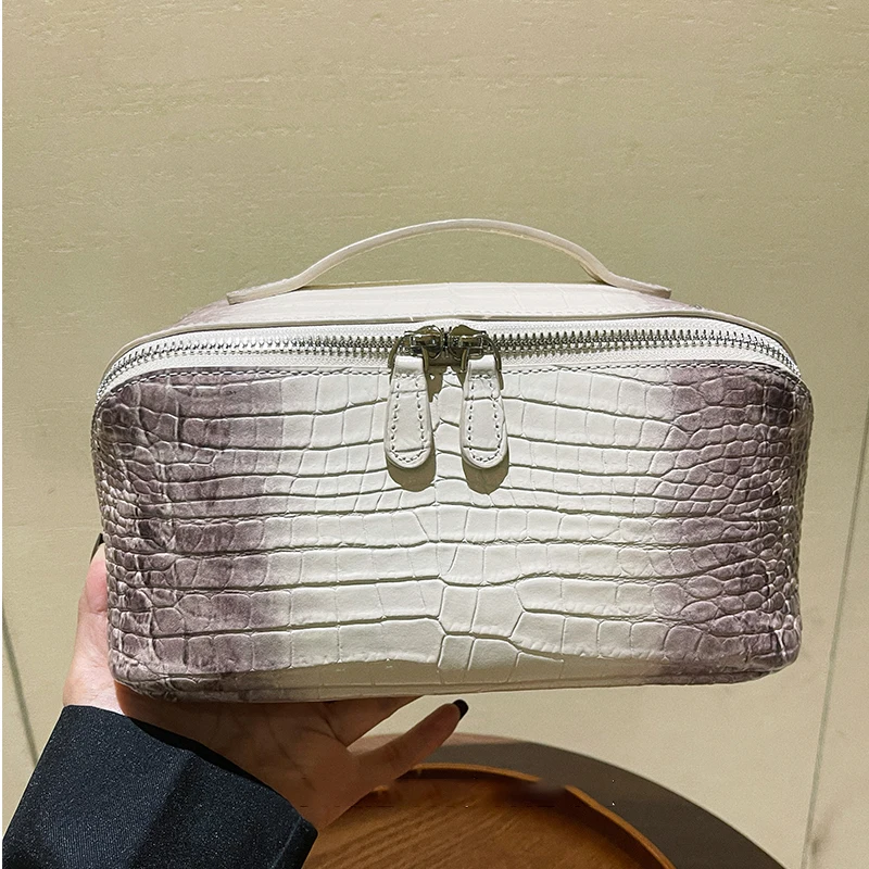 Himalayan Cosmetic Bag Cow Leather Crocodile Pattern Genuine Leather Women's Portable Storage Makeup Bag Travel Toiletry Bag 3
