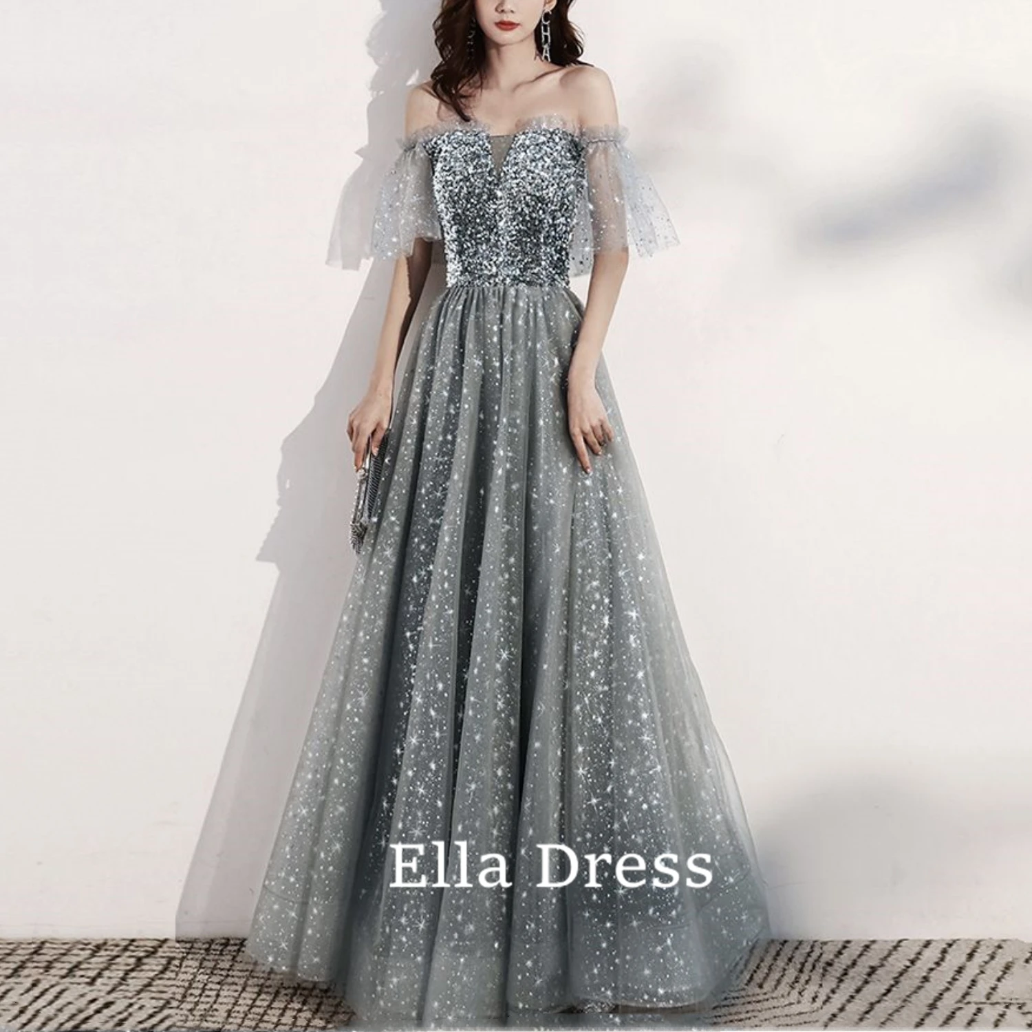 

Ella Elegant One Shoulder Ball Gown Elegant Beaded Sequin Applique Sleeveless Evening Gown Sweet Lace Tank Top Bride Dresses