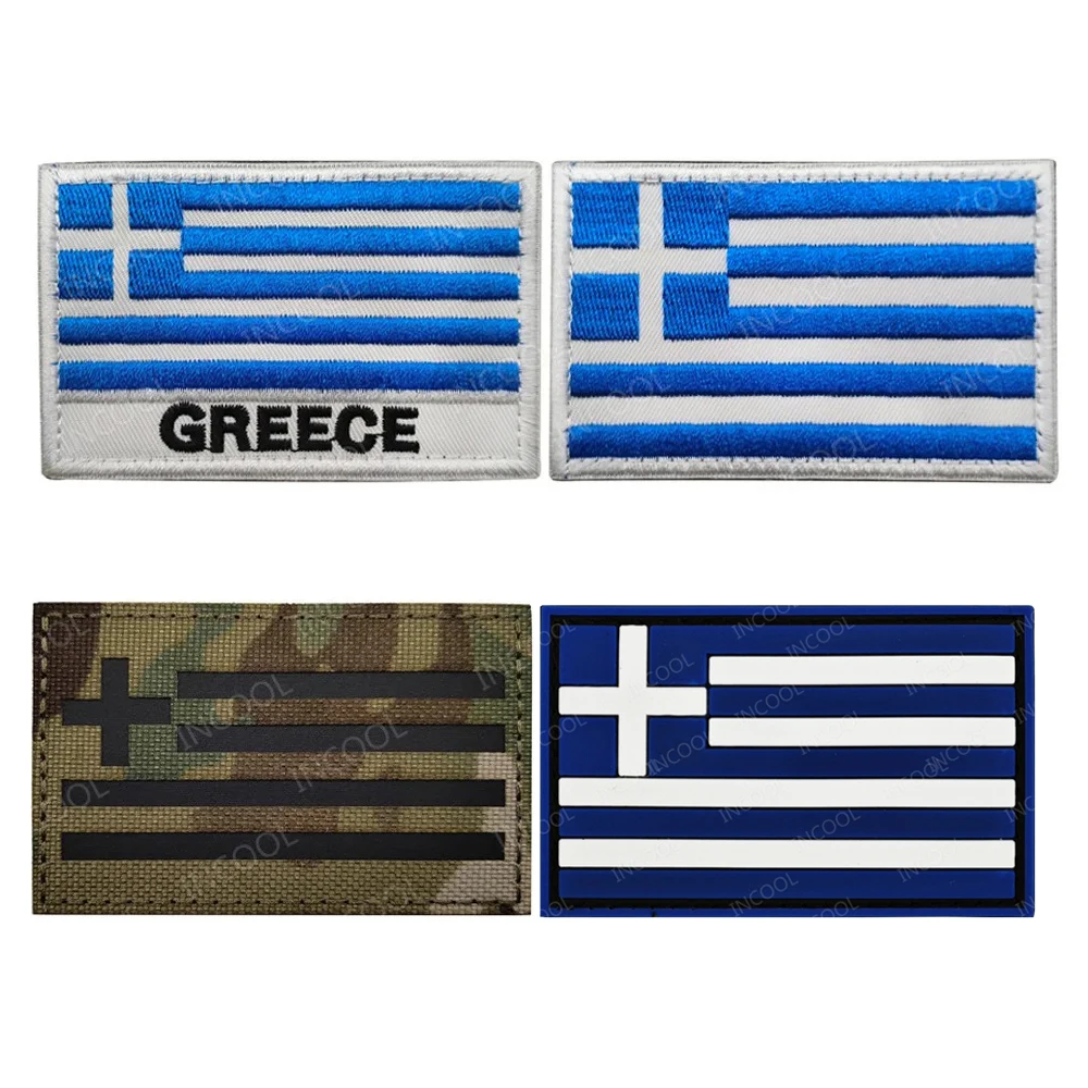 Greece National Flag PVC Rubber Multicam Reflective Greek Flag Embroidered Patches Emblem Appliqued Badges For Clothing Backpack