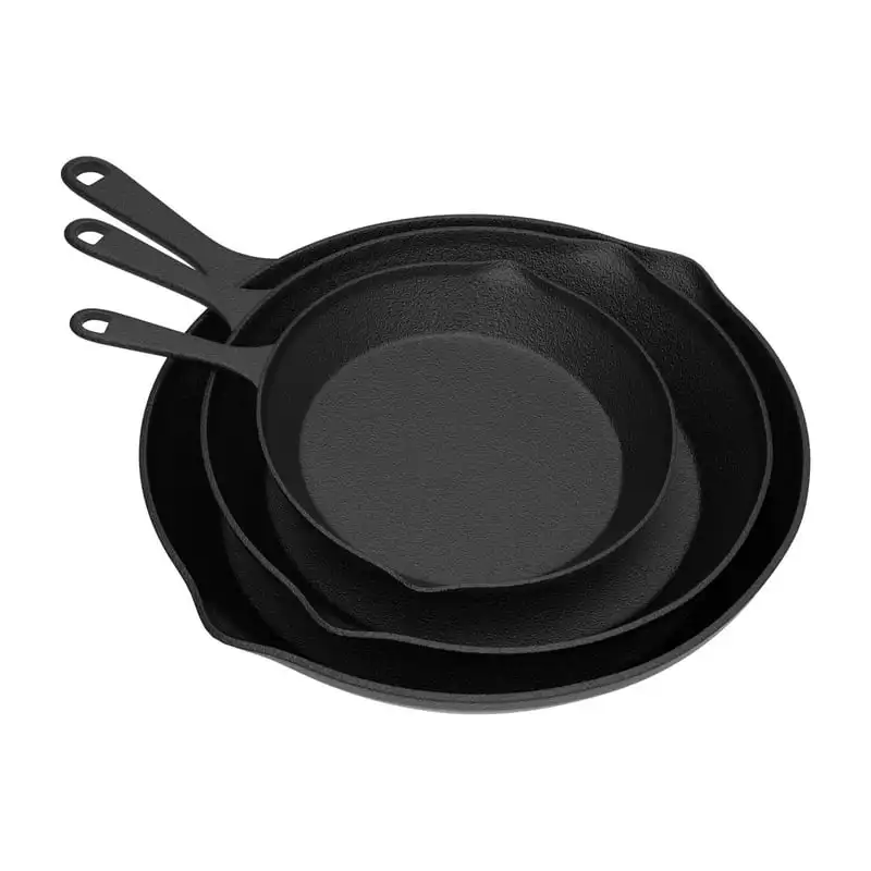 

Pans-Set of 3 Cast Iron Pre-Seasoned Nonstick Skillets in 10”, 8”, 6” by Silicone for air fryer Metal bundt cake pan Pizza