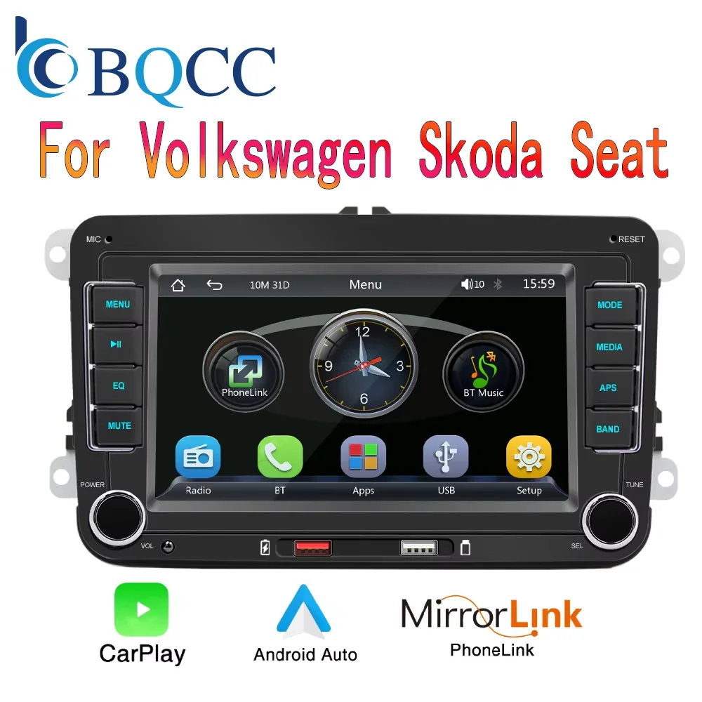 BQCC 7 ''2 DIN HD medios de coche vídeo RDS Airplay Radio de coche inalámbrico CarPlay Android Auto estéreo para VW/SEAT/Skoda/Passat/Golf/Polo 1